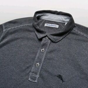 TOMMY BAHAMA Mens Paradise Cove Short Sleeve Polo Stripe Texture Gray Shirt Sz L
